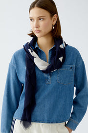 Oui Scarf Light Stone/Navy Print