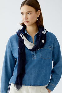 Oui Scarf Light Stone/Navy Print