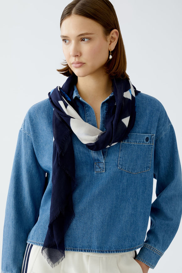 Oui Scarf Light Stone/Navy Print
