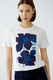 Oui T-Shirt With Floral Motif Optic White