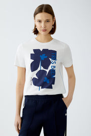 Oui T-Shirt With Floral Motif Optic White