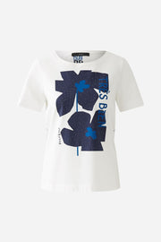 Oui T-Shirt With Floral Motif Optic White