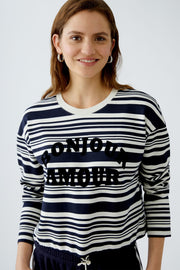 Oui Knit Striped Sweatshirt White/Navy