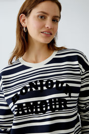 Oui Knit Striped Sweatshirt White/Navy