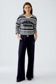 Oui Knit Striped Sweatshirt White/Navy