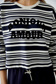 Oui Knit Striped Sweatshirt White/Navy