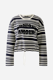 Oui Knit Striped Sweatshirt White/Navy