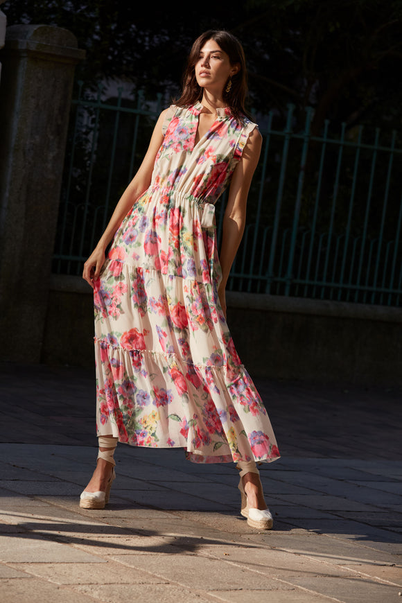 Oui Dress Floral Print Pink/Green