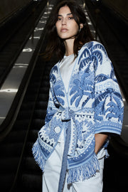 Oui Knit Cardigan Blue/White Print