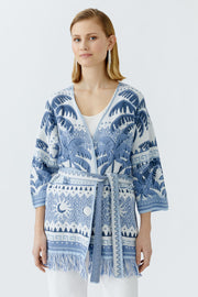 Oui Knit Cardigan Blue/White Print