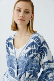 Oui Knit Cardigan Blue/White Print