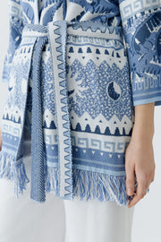 Oui Knit Cardigan Blue/White Print