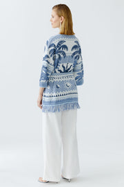 Oui Knit Cardigan Blue/White Print