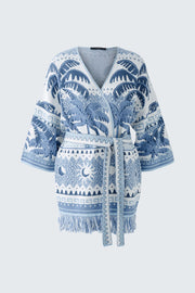 Oui Knit Cardigan Blue/White Print