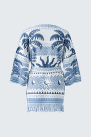Oui Knit Cardigan Blue/White Print