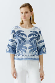 Oui Knit Jumper Blue/White Print