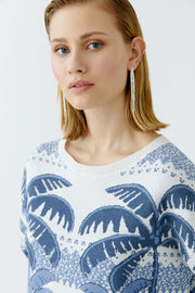 Oui Knit Jumper Blue/White Print
