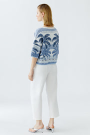 Oui Knit Jumper Blue/White Print