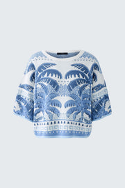 Oui Knit Jumper Blue/White Print