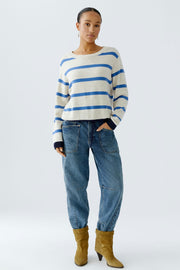 Oui Knit Striped Jumper Off-white/Blue