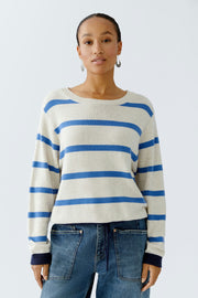 Oui Knit Striped Jumper Off-white/Blue
