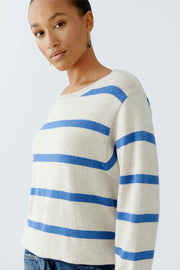 Oui Knit Striped Jumper Off-white/Blue