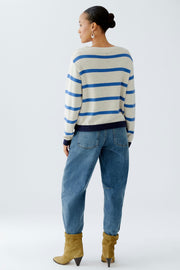 Oui Knit Striped Jumper Off-white/Blue