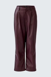 Oui Pleated Faux Leather Trouser Dark Bordeaux
