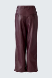 Oui Pleated Faux Leather Trouser Dark Bordeaux