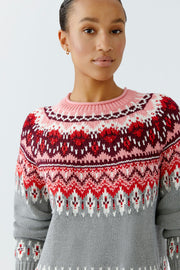 Oui Knit Sweater Grey/Red Fairisle
