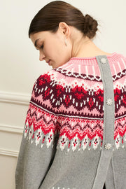 Oui Knit Sweater Grey/Red Fairisle