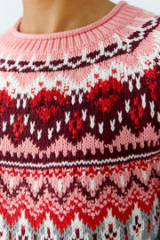 Oui Knit Sweater Grey/Red Fairisle