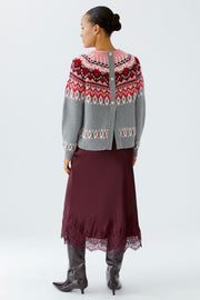 Oui Knit Sweater Grey/Red Fairisle