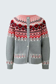 Oui Knit Sweater Grey/Red Fairisle