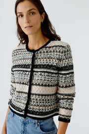 Oui Knit Jacket Khaki/Rose Multi