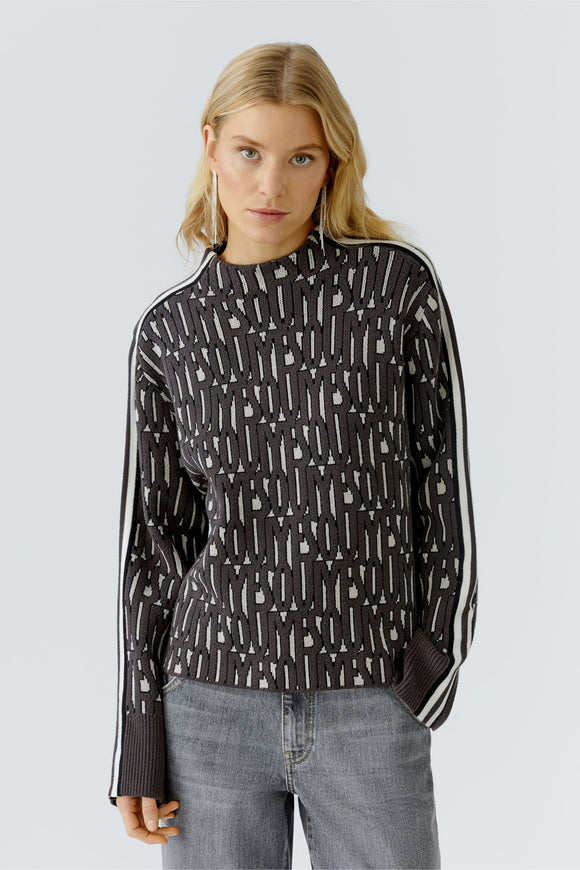 Oui Knit Jumper With Lettering Offwhite/Black