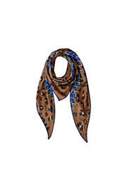 Oui Scarf Dark Camel/Blue Print