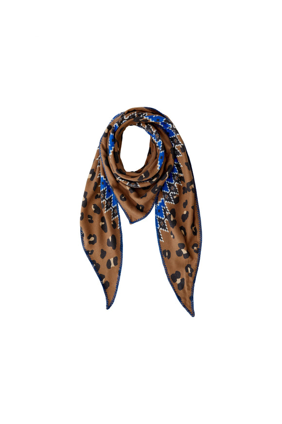 Oui Scarf Dark Camel/Blue Print