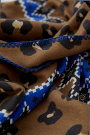 Oui Scarf Dark Camel/Blue Print