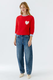Oui Knit Sweater With Heart Red