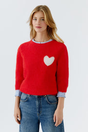 Oui Knit Sweater With Heart Red