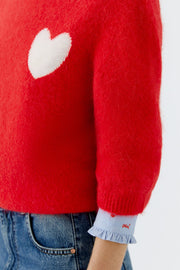 Oui Knit Sweater With Heart Red