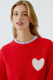 Oui Knit Sweater With Heart Red