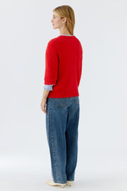 Oui Knit Sweater With Heart Red