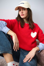 Oui Knit Sweater With Heart Red