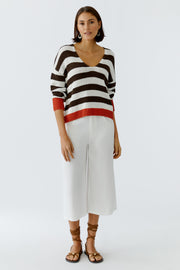 Oui Knit Striped Jumper White/Brown