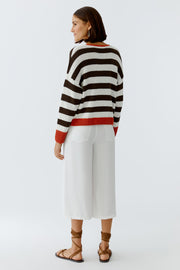 Oui Knit Striped Jumper White/Brown