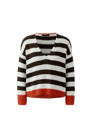Oui Knit Striped Jumper White/Brown