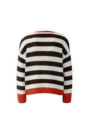 Oui Knit Striped Jumper White/Brown