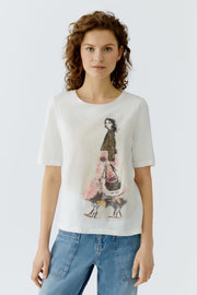 Oui T-Shirt With Girl Motif Off-White
